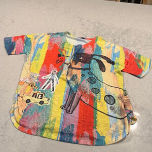 Inoah Graphic Colorful Dog Print T-Shirt Large